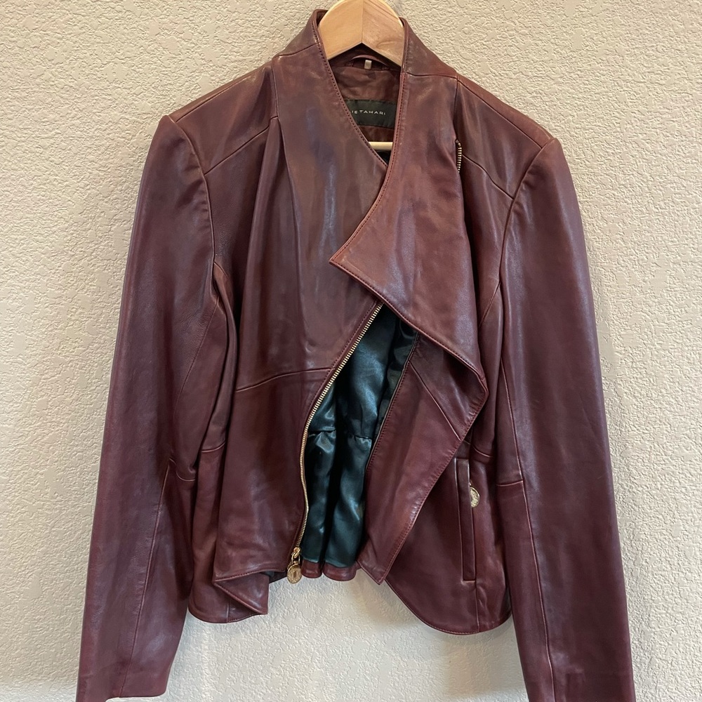 Elie Tahari Bordeaux Leather Bomber Jacket Women’s Size Large